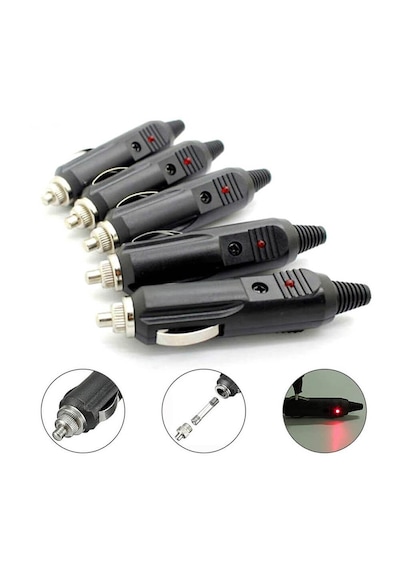 5 Adet - 12v Oto Araç Çakmak Fiş Erkek Sigortalı Ledli - Demonte
