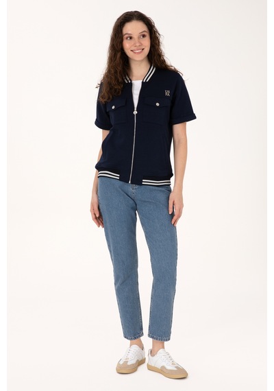 U.S. Polo Assn. Kadın Lacivert Kısa Kollu Fermuarlı Bisiklet Yaka Sweatshirt 50309093-VR033