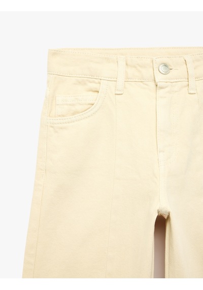 Koton Normal Bel Düğmeli Cepli Krop Denim Pantolon Bej 7wkg40050ad Ekru