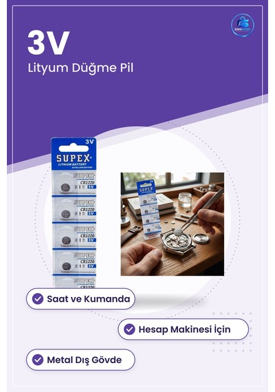 Düğme Pil Cr1220 Lityum 3v Saat Kumanda Hesap Makinesi Uyumlu Met