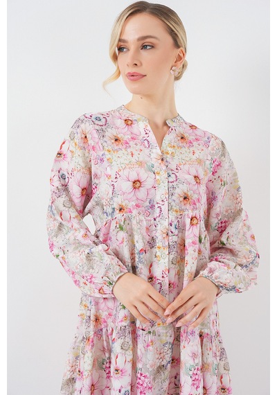 Bigdart Kadın Desenli Tesettür Elbise 2583 - Pembe