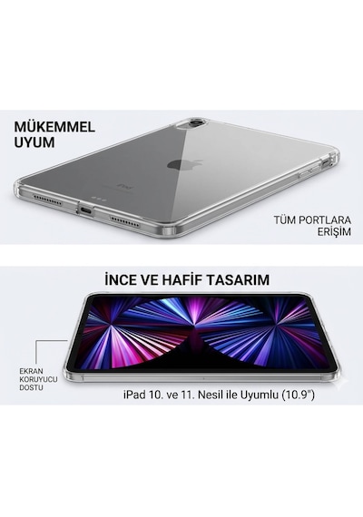 İpad A16 11. Nesil 11 İnç 2025 , İpad 10. Nesil 10.9 İnç 2022 Uyumlu Frosted Serisi Şeffaf Kılıf Arka Kapak