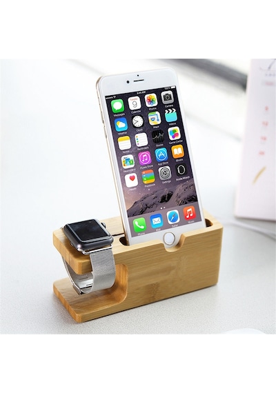 Watch ve Apple Uyumlu iPhone  Bambu Masaüstü Dock Şarj Standı