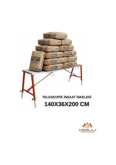 Alüminyum Gövdeli Çelik Ayaklı Teleskopik Katlanır İnşaat İskelesi - 400 Kg Taşıma Kapasitesi 140x36x200cm