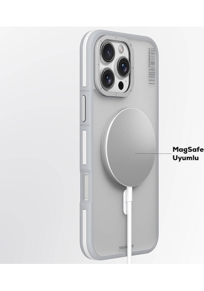 Apple iPhone 16 Pro Max Uyumlu Kılıf Magsafe Şarj Özellikli Youngkit Rock Sand Serisi Kapak Gri