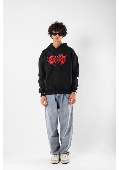 Tarzsokak Kırmızı Dusk Baskılı Oversize Unisex Siyah