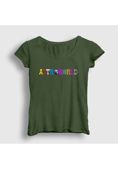 Presmono Kadın Astroworld Travis Scott T-shirt Haki