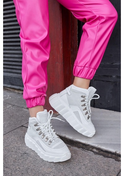 Candy Beyaz Hakiki Deri Kadın Sneaker Bot-Beyaz