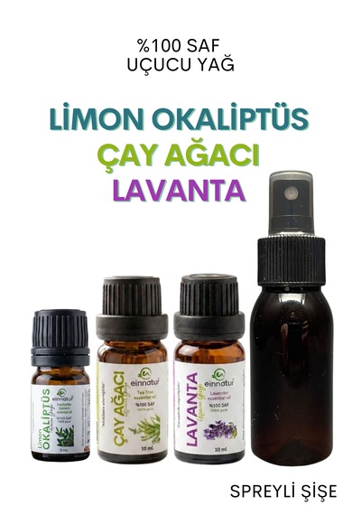 Okaliptüs Limon 5 Ml, Çay Ağacı 10 Ml, Lavanta Uçucu Yağı 10 Ml, Spreyli Şişe, E Citriodora 25 ML