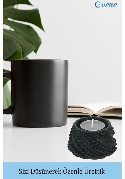 Mumluk Şamdan Tealight Ve İnce Mum Uyumlu Ejderha Yumurtası Model - Siyah