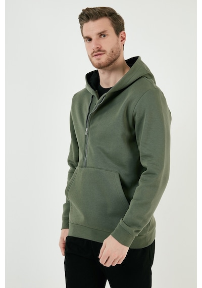 Buratti  Kanguru Cepli Fermuarlı Kapüşon Yaka Slim Fit Erkek Sweat 575707 Haki
