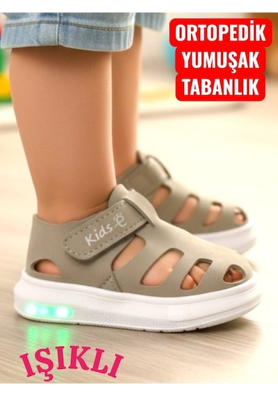 Ellaboni Işıklı Cırt Cırtlı Kız Çocuk Beyaz Yumuşak Ortopedik Taban Spor Sandalet Terlik Haki Ellaboni Işıklı Cırt Cırtlı Kız Çocuk Beyaz Yumuşak Ortopedik Taban Spor Sandalet Terlik Haki