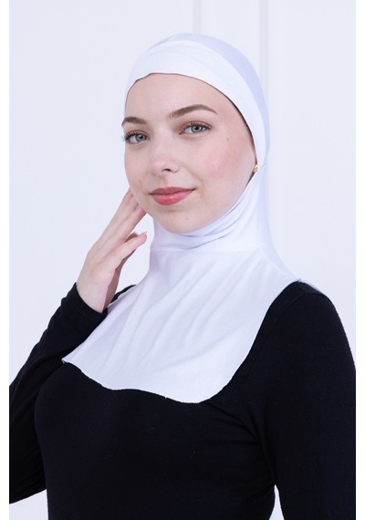 Loggia Beyaz Ninja Bone Boyunluklu Likralı Sporcu Bonesi Kadın Pratik Tesettür Hijab Başörtü Beyaz