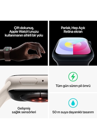Apple Watch Series 9 GPS + Cellular 45 MM Alüminyum Kasa S/M Akıllı Saat (Apple Türkiye Garantili)