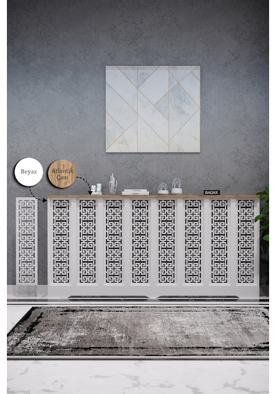 Petek Kaplama Modern Radyatör Kapatma Ünitesi Ön Panel Mdf Tasarım İç Ölçü 156 Cm Dış Ölçü 160 Cm Petek 156 Beyaz Üstü Çam D5