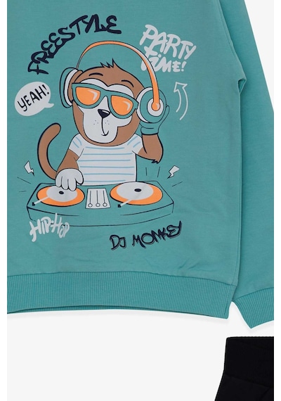 Breeze Erkek Çocuk Eşofman Takımı Dj Maymun Baskılı 1.5-5 Yaş, Mint Yeşili