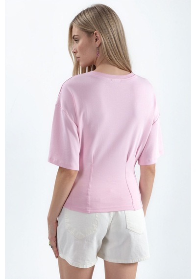 Hiccup Busem Women S Cotton Ribbed Crew Neck Blouse Toz Pembe