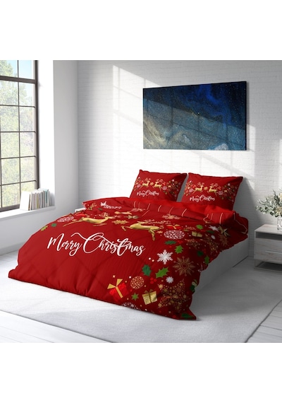 Monohome Yılbaşı Süsü Merry Christmas Çift Kişilik 3D Nevresim Ta (520099201) Kırmızı
