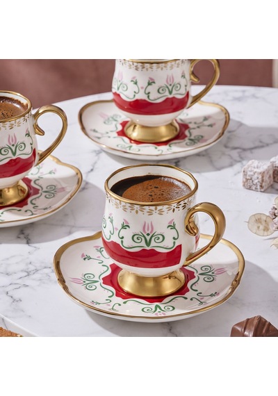 Aryıldız Eros 12 Parça 6 Kişilik Kahve Fincan Takımı Kırmızı 90 Ml Çok Renkli