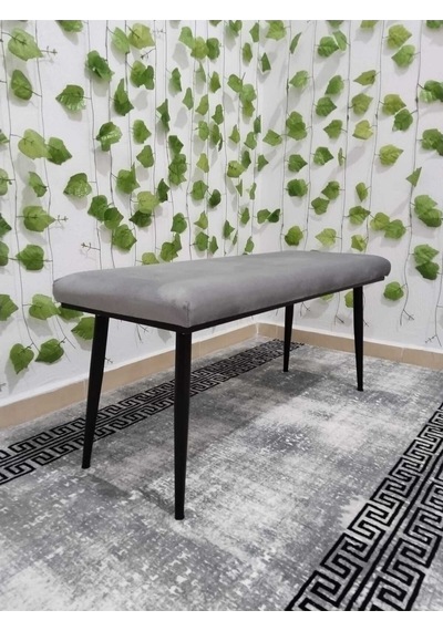 Özcan Metal Siyah Metal Ayaklı Metal Kasalı Bench Mutfak Salon Antre Yatak Odası Balkon Puf Bank Gri