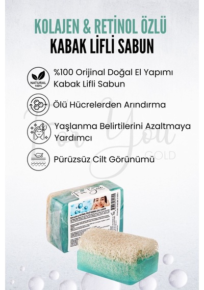 Kabak Lifli El Yapımı Kolajen & Retinol Özlü Sabun Collagen Sabun Kabak Lifi - Lavanta