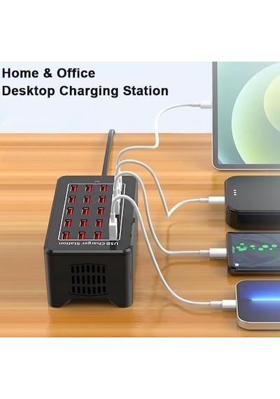 20 Usb Portu Hızlı Şarj Şarj İstasyonu Dock Kablosu İle 100w Ab