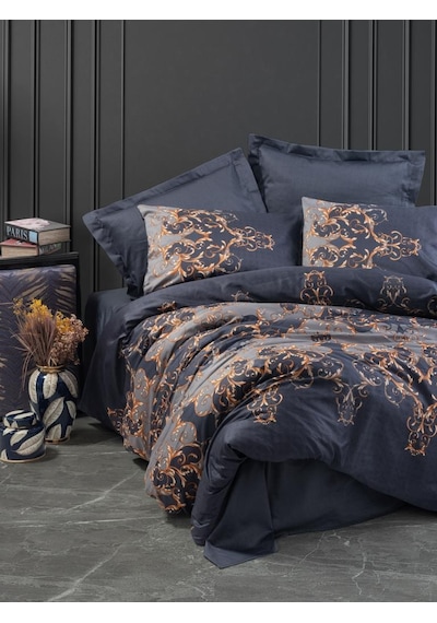 Cotton Box Çift Kişilik Saten Nevresim Takımı Sarina Lacivert