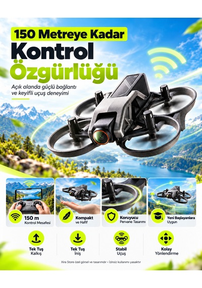 720p Kameralı Wifi Fpv Drone Çift Bataryalı 150 Metre Kontrol Mesafeli Tek Tuş Kalkış İniş 360 Takla