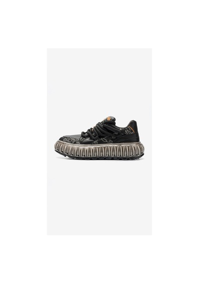 Hammer Jack Desenli Deri Yüksek Taban Erkek Sneaker Siyah