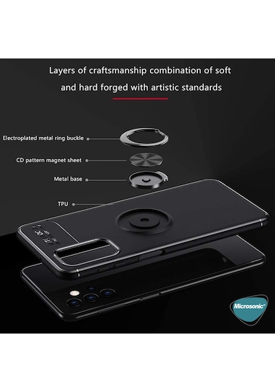 Microsonic Samsung Uyumlu Galaxy A52 Kılıf Kickstand Ring Holder