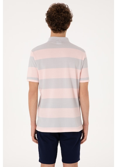 U.S. Polo Assn. Erkek Regular Fit Pudra Polo Yaka Çizgili Tişört 50306827-VR042