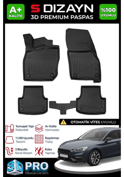 S-dizayn Seat Leon 4 Otomatik 3d Pro Havuzlu Paspas 2021 Üzeri A+ Kalite