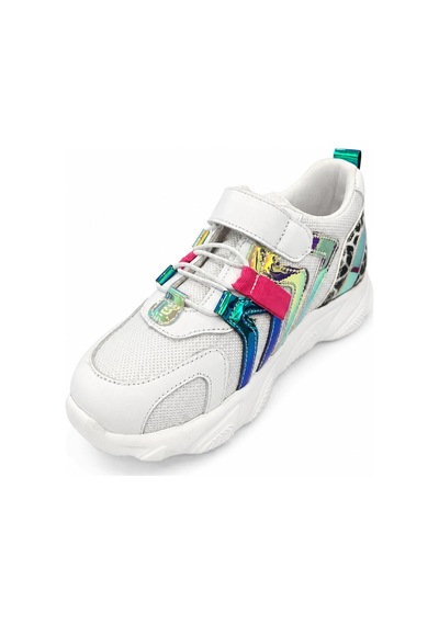 Papucumun Dünyası Kız Çocuk Hakiki Deri Çok Renkli Şık Sneaker Beyaz