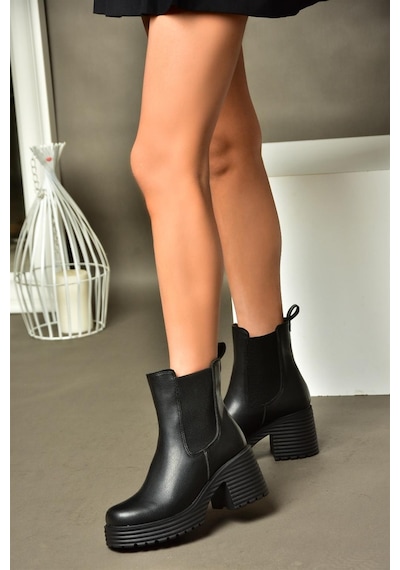 Fox Shoes R996020009 Siyah Kalın Topuklu Kadın Bot Siyah