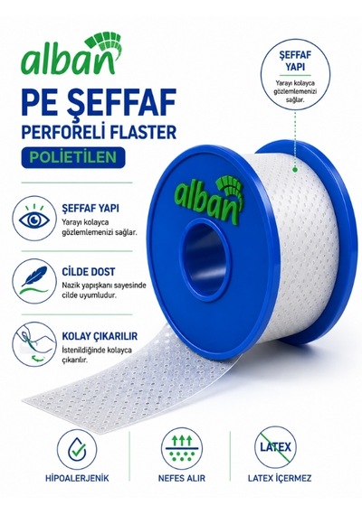 Pe 1,25cm X 5m Şeffaf Perforeli Flaster. Hipoalerjenik, Nefes Alabilen, Cilde Dost, Suya Dayanıklı