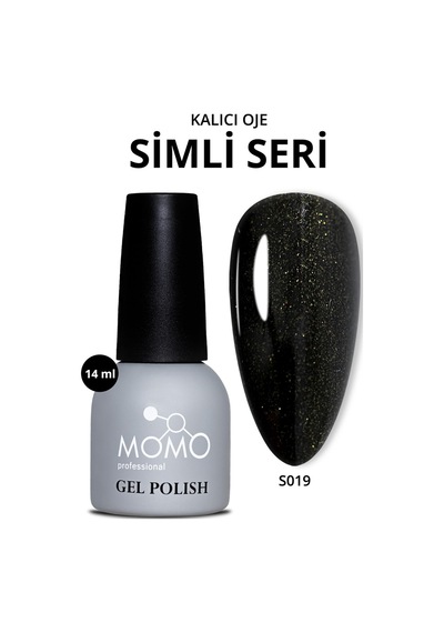 Momo Professional Kalıcı Oje S019 Altın Işıltılı Siyah 14 Ml
