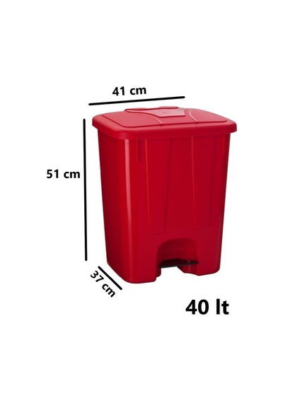 Omnipazar Sy-4255 40 Lt Köşeli Pedallı Plastik Çöp Kovası İç Kovasız Kırmızı