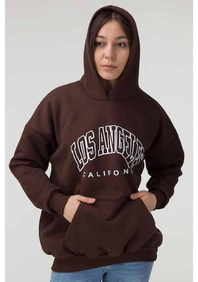 Uyguntarz Unisex Los Angles Baskılı Sweatshirt Kahverengi