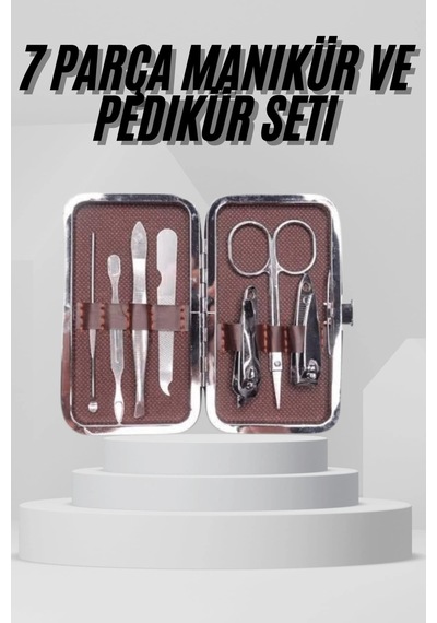 Mey İthalat 7 Parça Paslanmaz Çelik Manikür Ve Pedikür Seti Çantalı Profesyonel