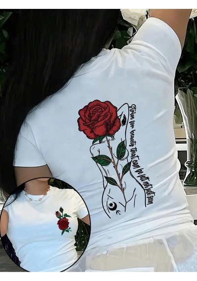 Flood Of Style Kadın Beyaz Gül Kadın Baskılı Oversize