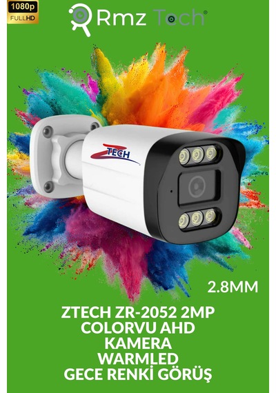 Ztech 2mp 2.8mm Gece Renkli Görüş Colorvu Ahd Güvenlik Kamerası Zr-2052 Warmled Fullcolor