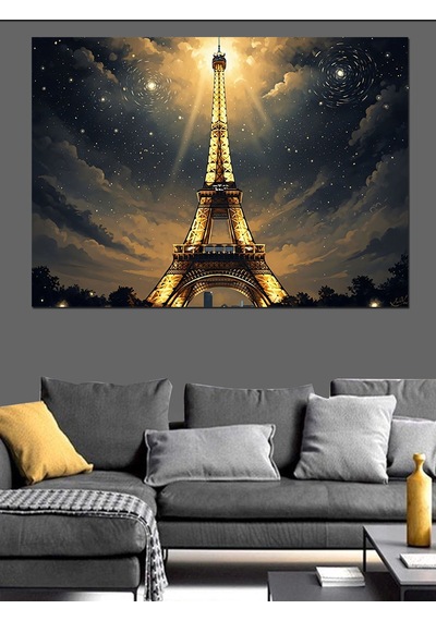 Ahşap Tablo Gece Parıldayan Eyfel Kulesi Paris
