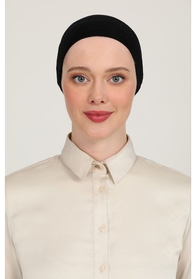 Melodi Scarf Kadın Tesettür Parisien Tüllü Climafit Likralı Nefes Alan Parizyen Dikişsiz Bone Siyah Siyah