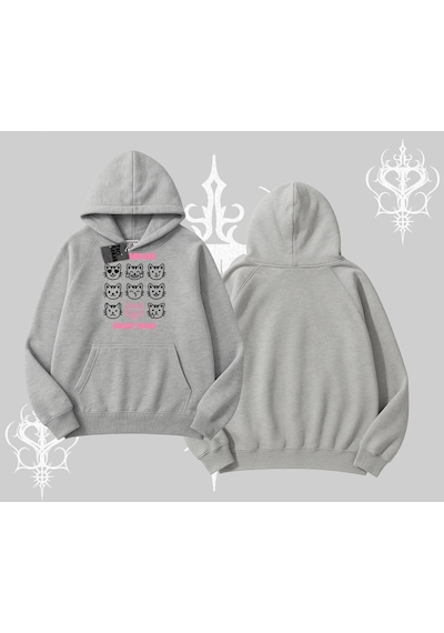 Kitti Sweet Mini Logo Baskılı Kapşonlu Crop Sweatshirt Gri