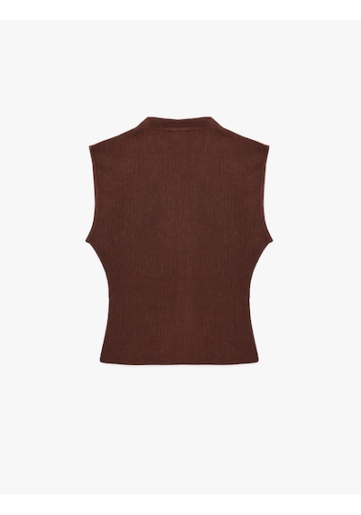 Koton Dokulu Kolsuz Slim Fit V Yaka Bluz Kahverengi 6sal30197ık Kahve