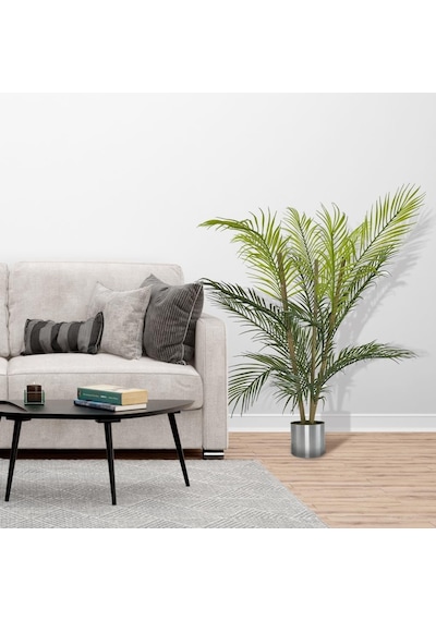 Yapay Çiçek Areka Ağacı Palmiye Ağacı Bambu Saplı Gümüş Saksılı S