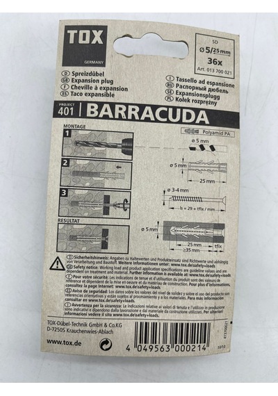 Tox Barracuda Plastik Dübel 5X25 Mm 36 Adet