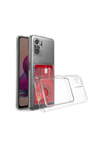 Redmi Note 10 Kılıf Kartlıklı Şeffaf Tchs Setra Clear Silikon Kapak - Renksiz Renksiz