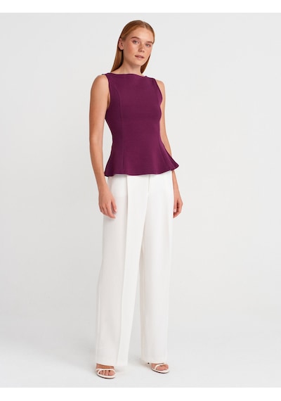 Dilvin 21001 Kayık Yaka Peplum Top-mor Mor
