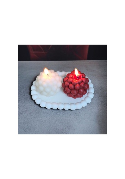 Romantik Bubble Mum İkili Set Kırmızı Beyaz Renkli El Yapımı Mumlar